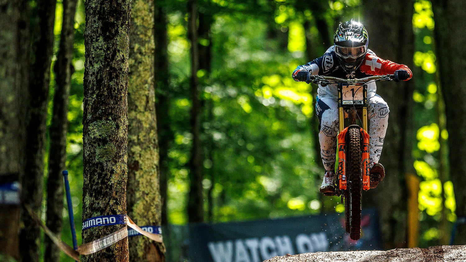 Mountain Bike rider in the mountains wearing a D4 helmet